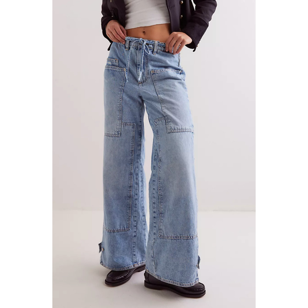 NEW FREE PEOPLE WE THE FREE DRIZZLE CRVY OUTLAW WIDE LEG JEANS SZ M